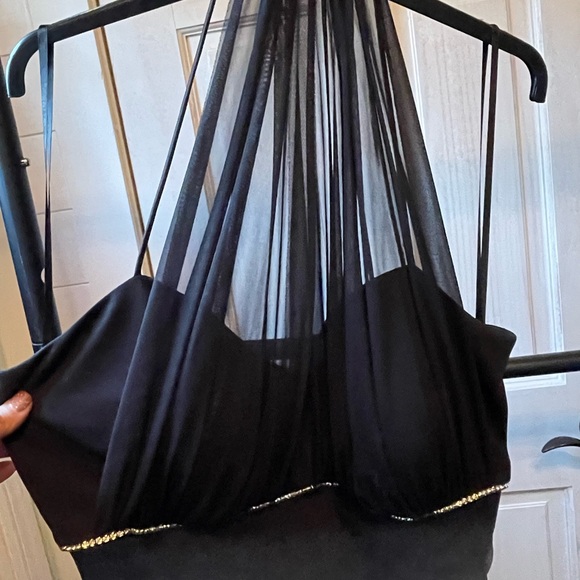 Black chiffon gown - rhinstones band under chest - ruching on the side - Picture 2 of 5